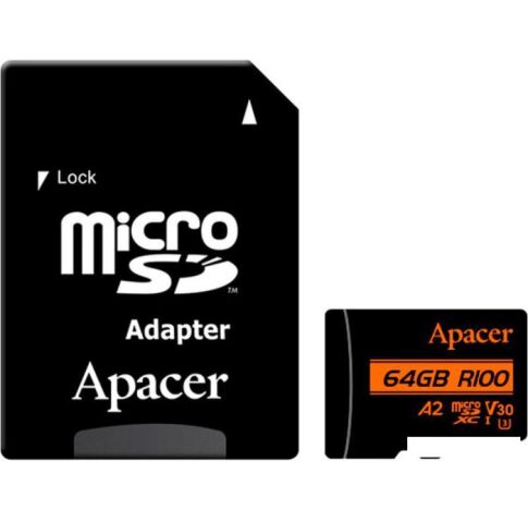 Карта памяти Apacer microSDXC AP64GMCSX10U8-R 64GB (с адаптером)