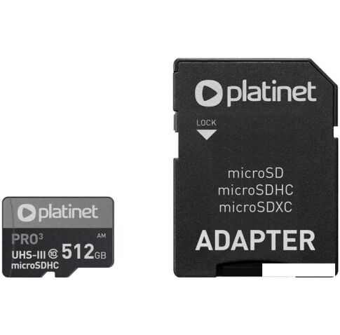 Карта памяти Platinet Pro 3 microSDXC PMMSDX512UIII 512GB + адаптер