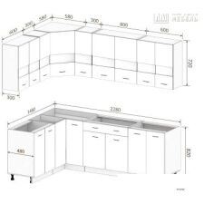 Угловая кухня Кортекс-мебель Корнелия Экстра 1.5x2.3 без столешницы (белый/береза)