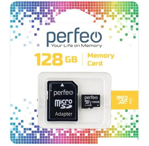 Карта памяти Perfeo microSDXC PF128GMCSX10U1A 128GB (с адаптером)