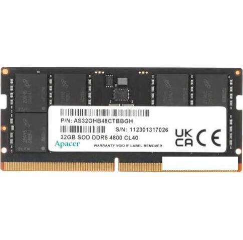 Оперативная память Apacer 32ГБ DDR5 SODIMM 4800 МГц AS32GHB48CTBBGH