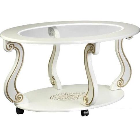 Журнальный столик Мебелик Овация С на колесах (слоновая кость/золото)