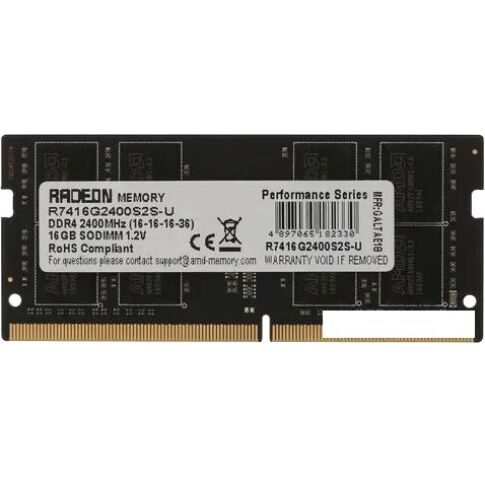 Оперативная память AMD Radeon R7 Performance Series 16ГБ DDR4 SODIMM 2400 МГц R7416G2400S2S-U