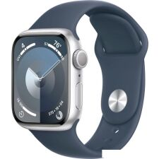 Умные часы Apple Watch Series 9 41 мм (алюминиевый корпус, серебристый/грозовой синий, спортивный силиконовый ремешок M/L)