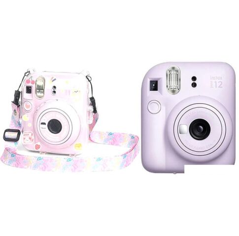 Фотоаппарат Fujifilm Instax Mini 12 (фиолетовый) + розовый чехол Sundays с ремнем