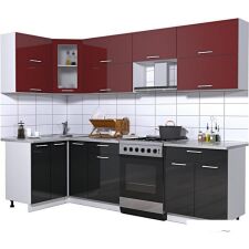Угловая кухня Интерлиния Мила Gloss 60-12x27 (бордовый/черный глянец)