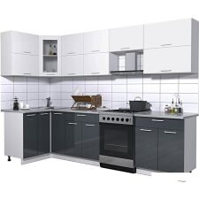 Угловая кухня Интерлиния Мила Gloss 60-12x29 (белый/асфальт глянец)