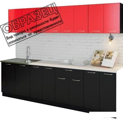 Кухня Артём-Мебель Лана без стекла ДСП 1.4м (красный/черный)