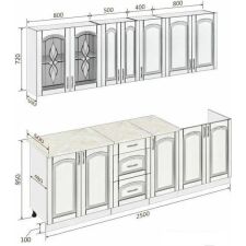 Готовая кухня Кортекс-мебель Корнелия Ретро 2.5м (ясень белый/марсель)