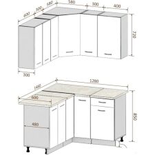 Готовая кухня Кортекс-мебель Корнелия Лира 1.5x1.3 (дуб сонома/марсель)