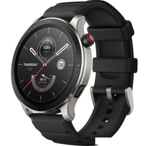 Умные часы Amazfit GTR 4 (серебристый, с черным ремешком из фторэластомера)