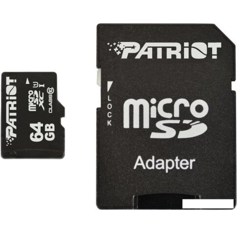 Карта памяти Patriot microSDXC LX Series (Class 10) 64GB + адаптер [PSF64GMCSDXC10]