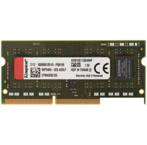 Оперативная память Kingston ValueRAM 4GB DDR3 SODIMM PC3-12800 KVR16S11S8/4WP