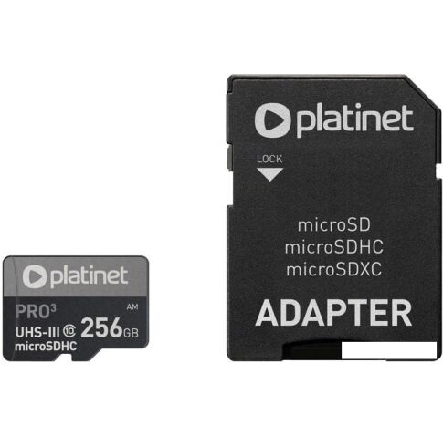 Карта памяти Platinet Pro 3 microSDXC PMMSDX256UIII 256GB + адаптер