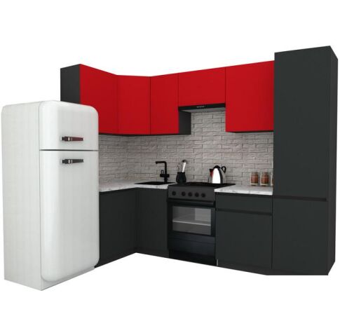 Готовая кухня ВерсоМебель Эко-7 1.2x2.6 левая (красный чили/антрацит/ст.мрамор итальянский)