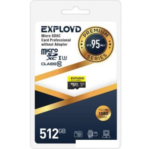 Карта памяти Exployd Premium Series microSDXC 512GB EX512GCSDXC10UHS-1-ELU3 (с адаптером)