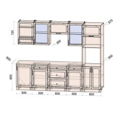 Готовая кухня Интерлиния Тренд 2.7В (луна/белый/серый каспий)