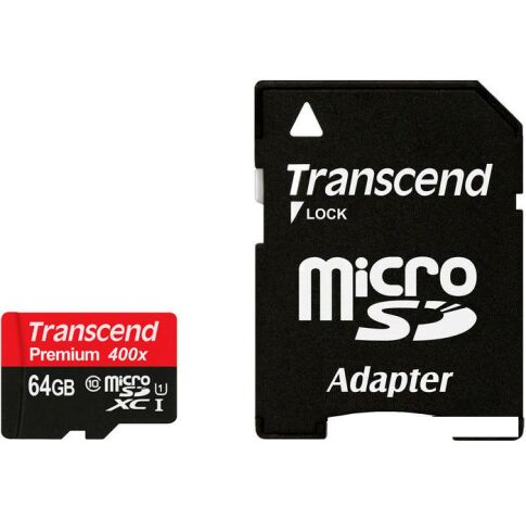 Карта памяти Transcend microSDXC UHS-I 400x Premium (Class 10) 64GB (TS64GUSDU1)